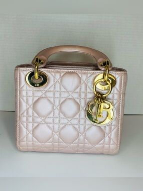 Dior Rose Gold Lady Dior Quilted Top-Handle Bag with Gold Hardware
